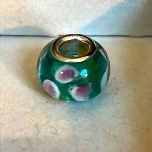Brighton green pink flower glass bead charm bracelet necklace silver plated line